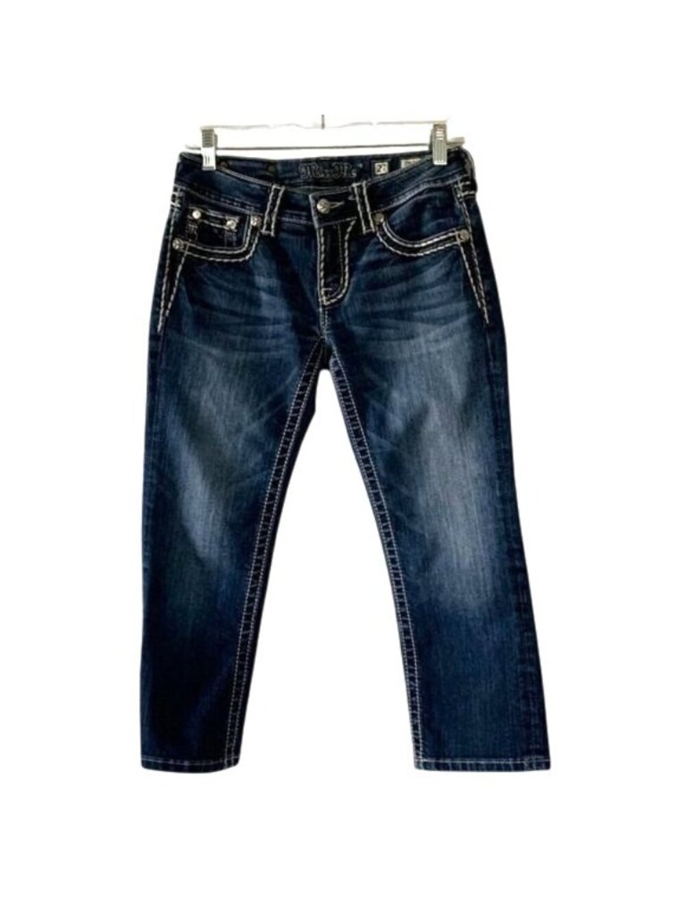 Miss Me Womens Signature Cuffed Capri Jeans Size 27 Dark Wash